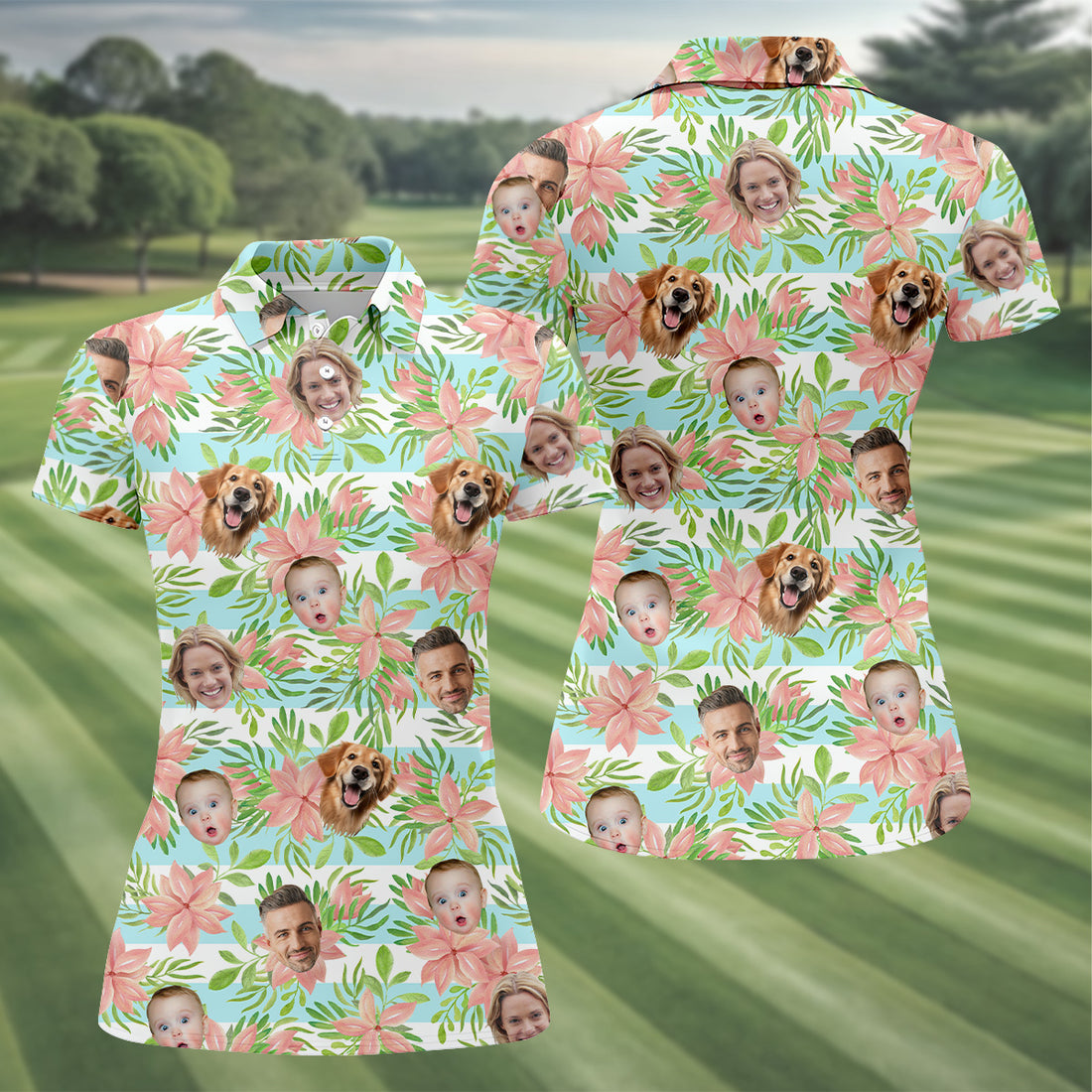 Hawaiian Punch Hibiscus, Pink And Green Shirt, Custom Face Shirt, Women Golf Top, Ladies Golf Polos