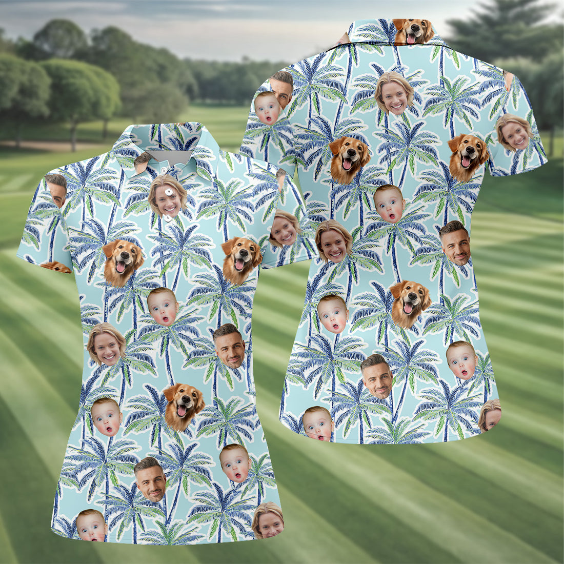 Vintage Aloha Shirts, Ladies Palm Tree Shirt, Custom Hawaiian Shirt With Face, Ladies Golf Shirts