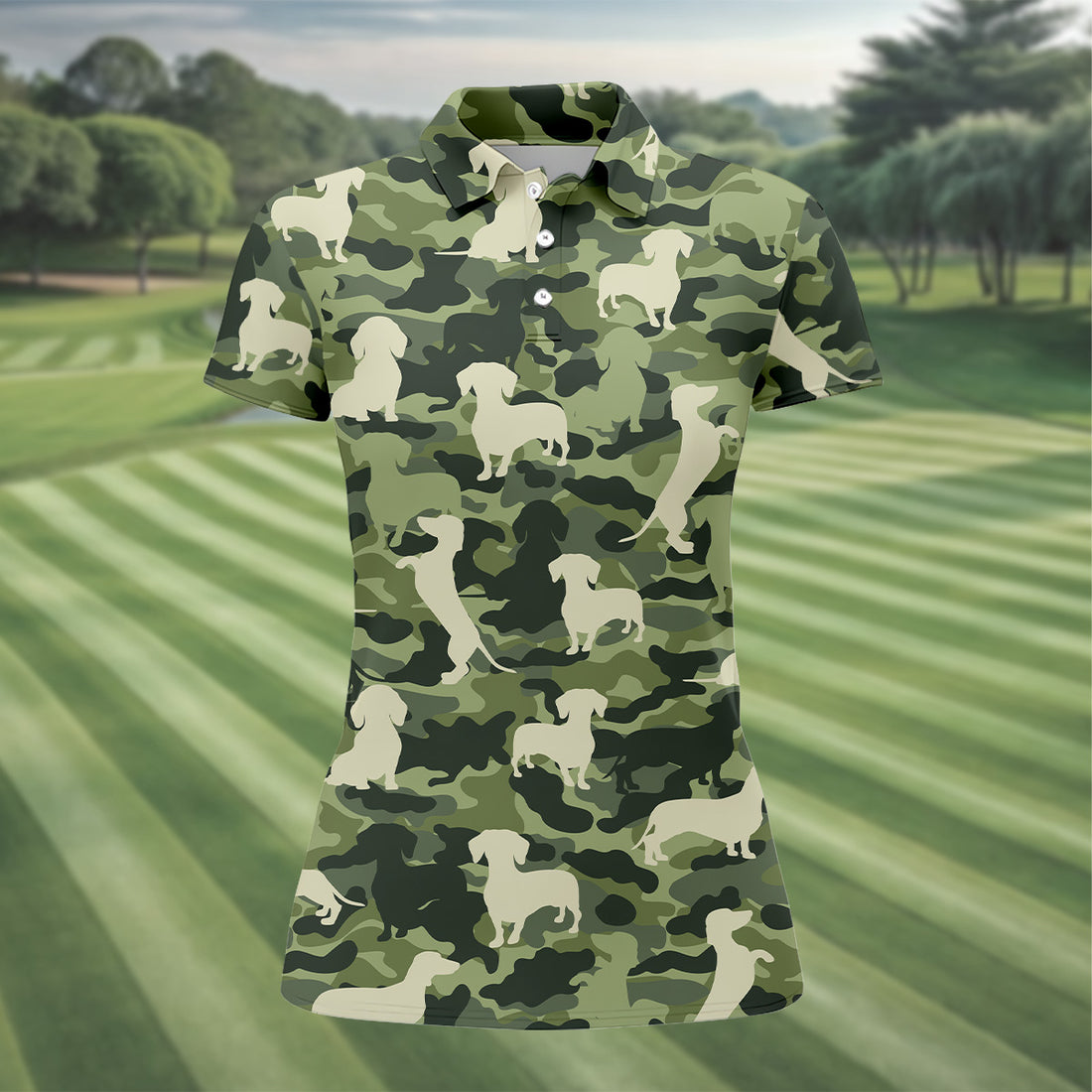 Funny Dachchunds Camo Women Golf Shirt, Dog Golf Shirt, Funny Golf Shirt, Ladies Golf Shirt