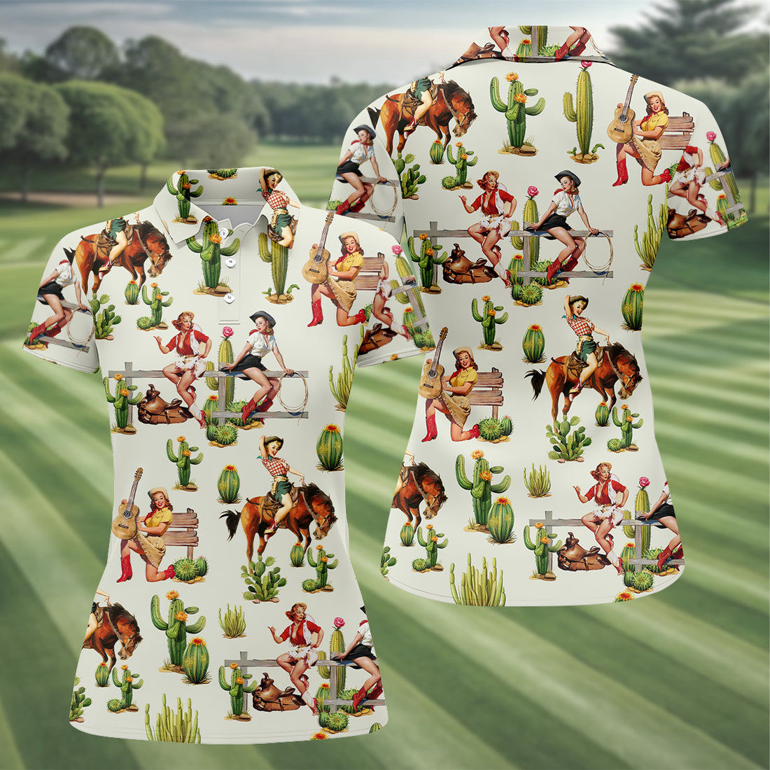 Vintage Cowgirl Women's Golf Polo, Western Rodeo Women Golf Top, Cute Golf Outfit, Golfing Apparel