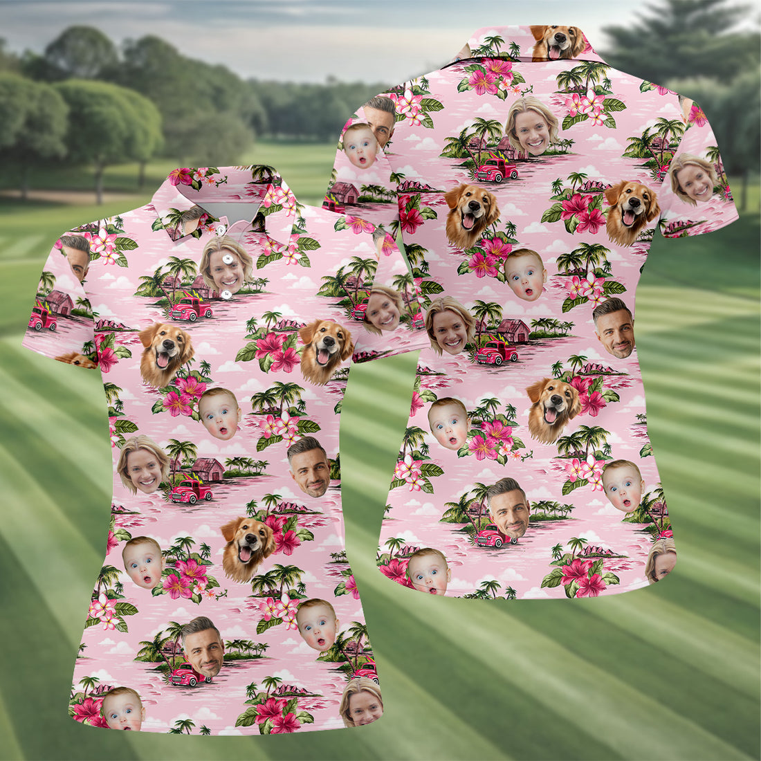 Pink Hawaiian Shirt, Ladies Floral Shirt, Custom Team Shirt, Womens Hawaiian Golf Shirts, Ladies Golf Shirts