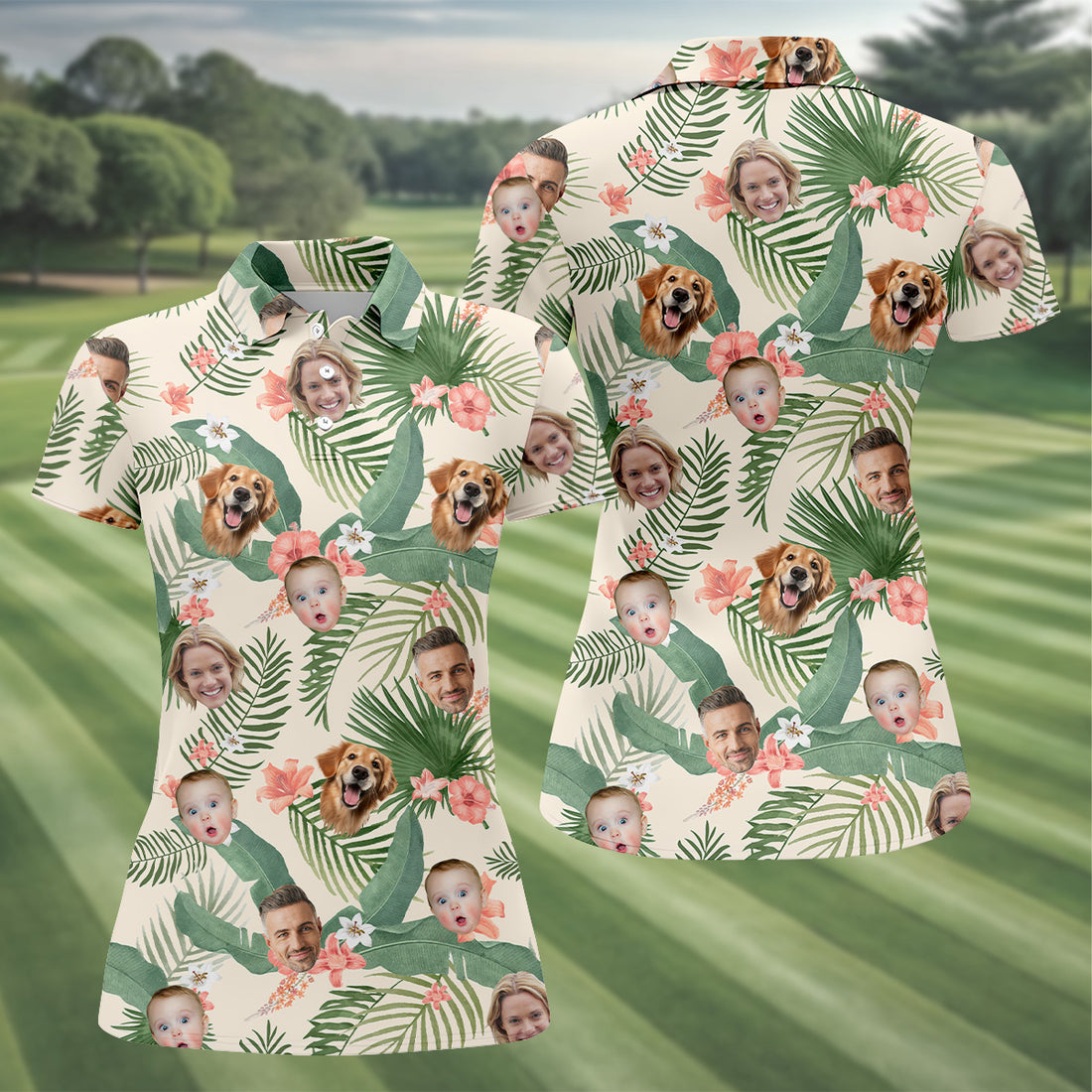 Palm Leaf Pattern, Hibiscus Shirt, Hawaiian Golf Shirts, Custom Face Shirt, Ladies Golf Shirts