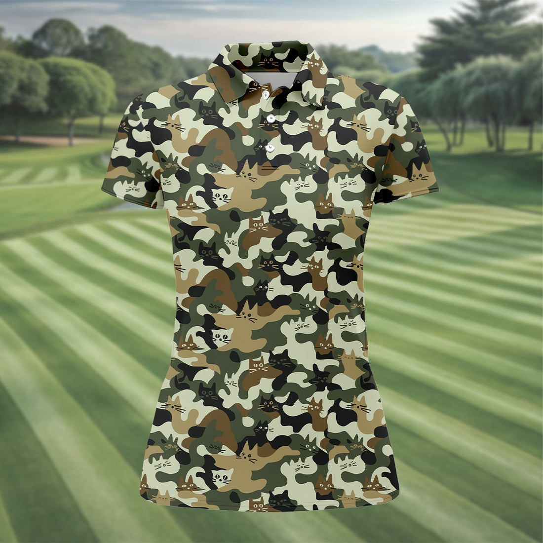 Funny Cat Camo Women Golf Shirt, Cat Golf Shirt, Funny Golf Shirt, Ladies Golf Shirt