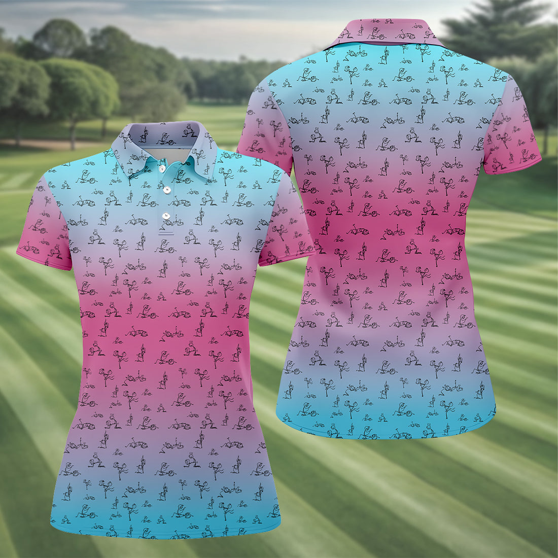 Stick Figure Couple Pink Blue Fun Womens Golf Shirts, Ladies Sleeveless Tops, Ladies Golf Polos