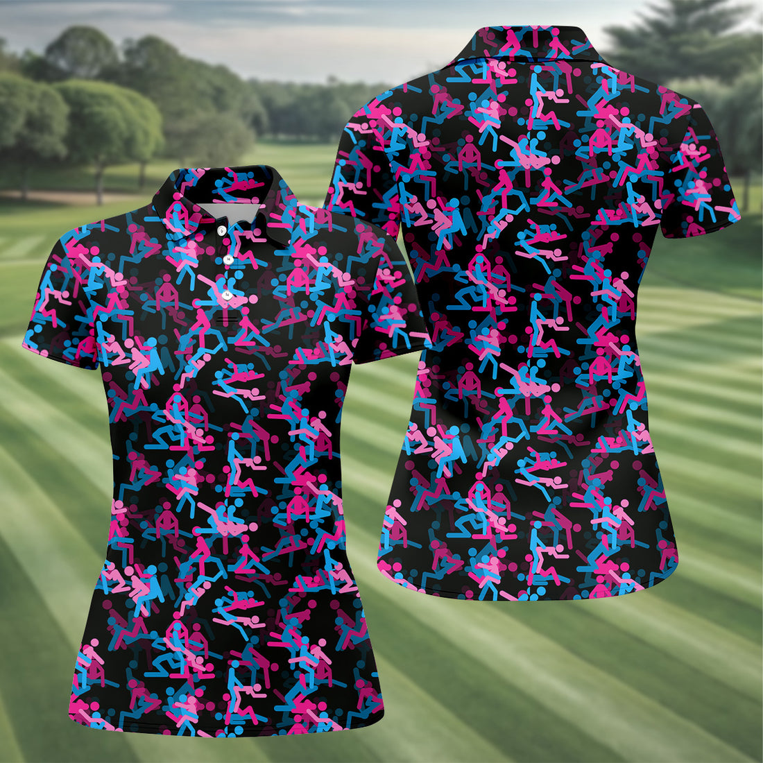Funny Couple Black Neon Womens Golf Shirts, Ladies Golf Polos, Cool Golf Gift, Golfing Apparel