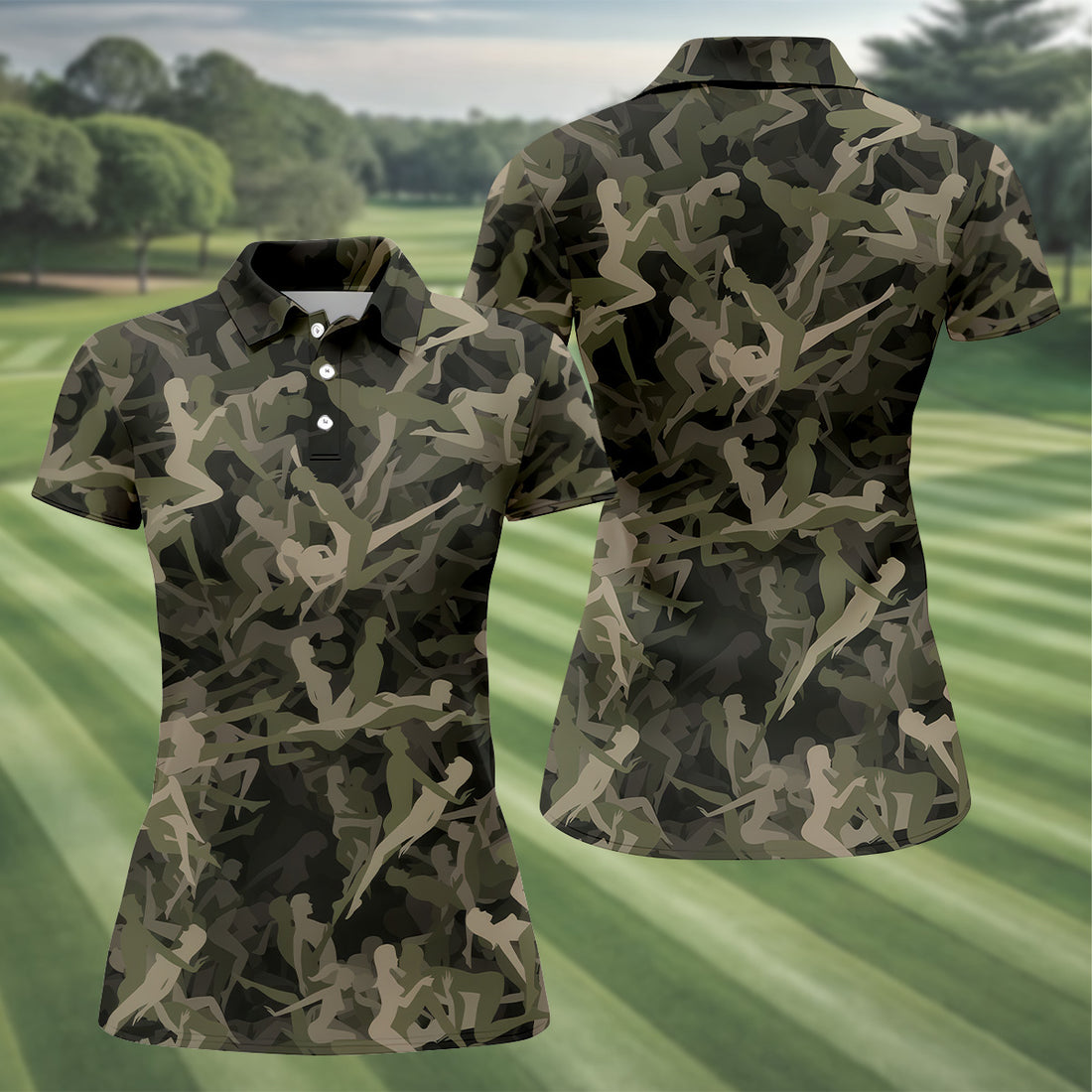 Funny Couple Camo Womens Golf Tops, Unique Gift For Golfer, Ladies Golf Polos