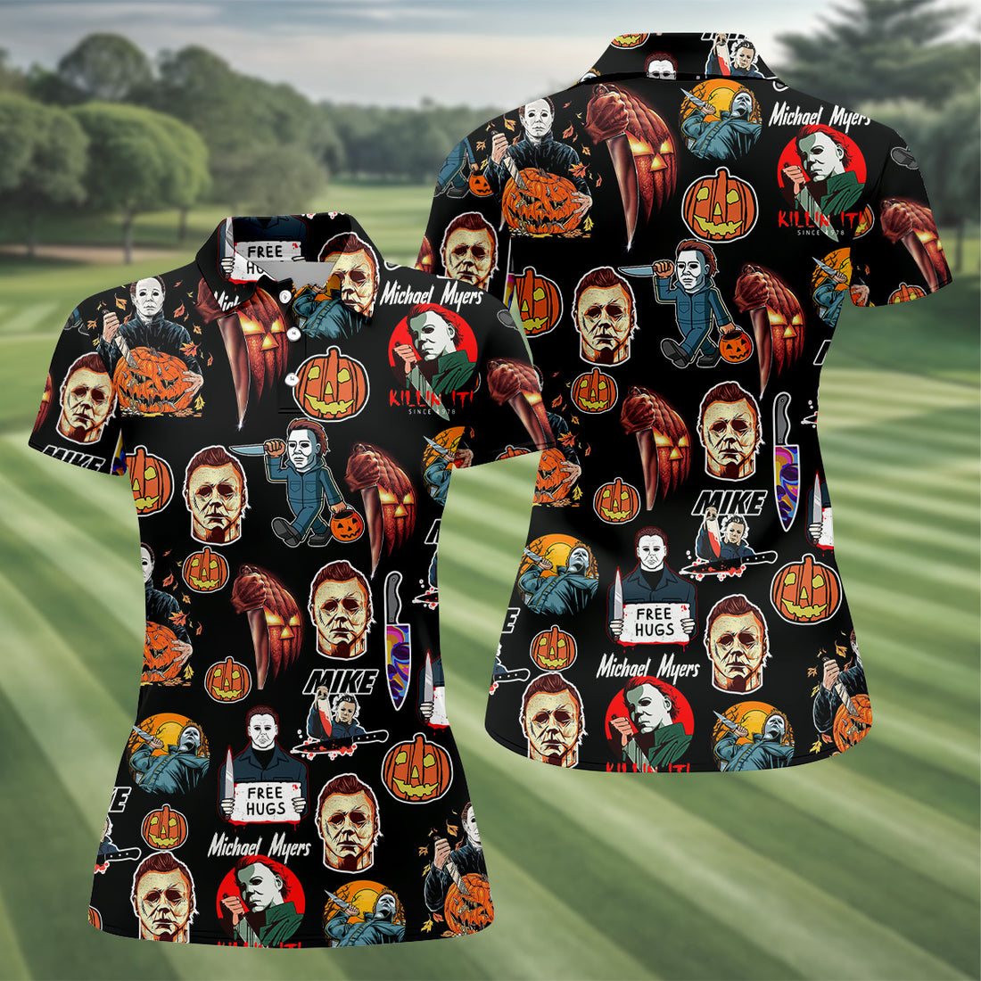 Michael Myers Halloween Women Golf Shirt, Classic Horror Characters Ladies Golf Polos, Horror Movie Shirt