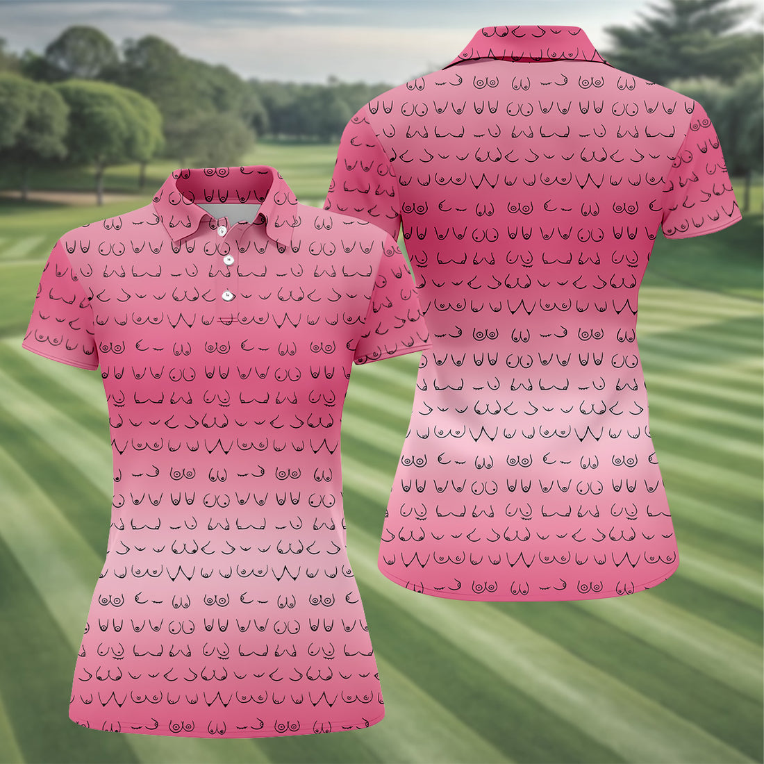 Funny Boobs Pink Ladies Golf Shirt, Womens Golf Tops, Ladies Sleeveless Polo, Golfing Apparel