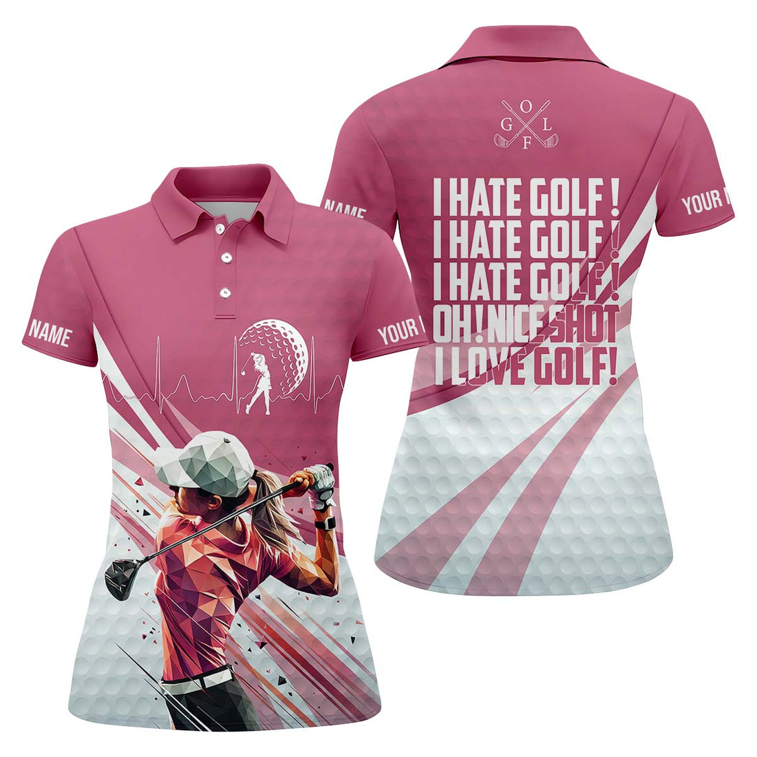 I Hate Golf Nice Shot I Love Golf Custom Womens Golf Polo Shirt, Golfing Apparel, Womens Golf Gifts