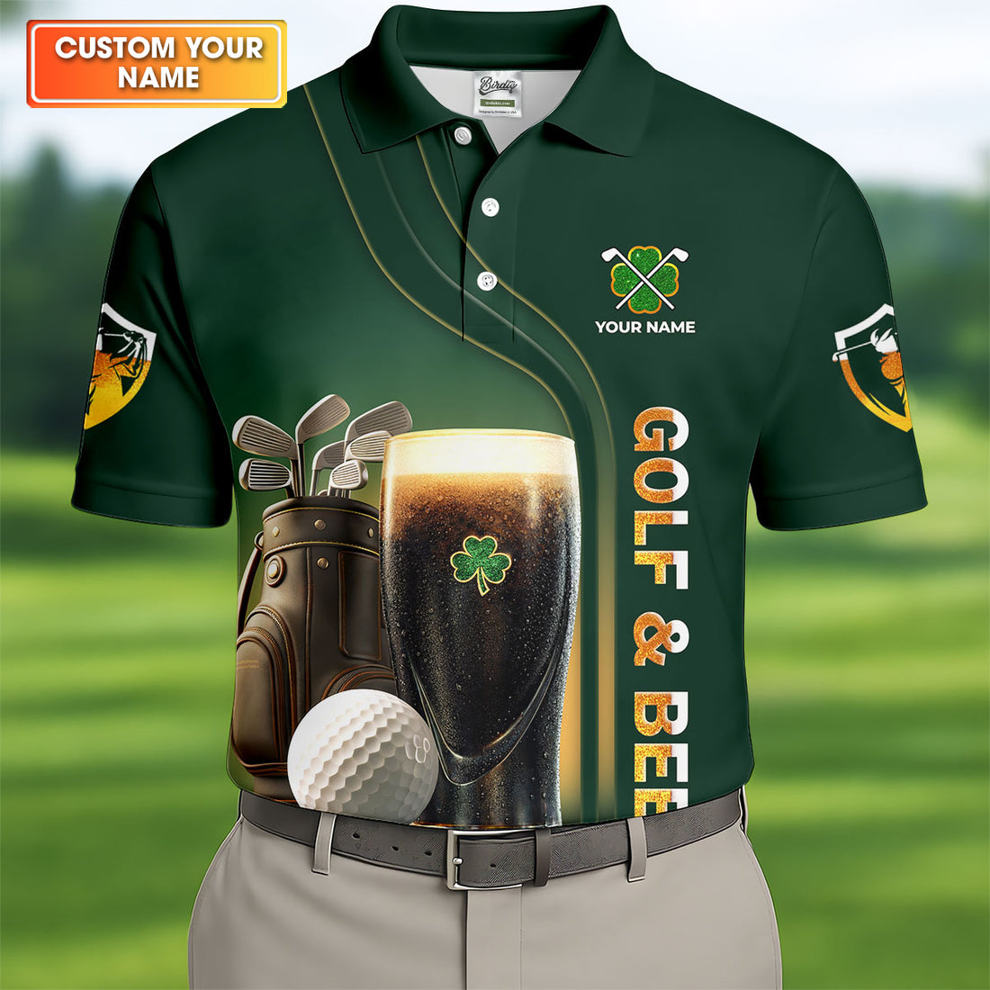 Grip It Rip It Sip It Golf And Beer St Patrick's Day Green Golf Tops For Men, Golf Shirts For Men