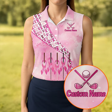 Custom Golf Club Breast Cancer Ribbon Polo Shirt, Womens Golf Tops, Ladies Golf Shirts
