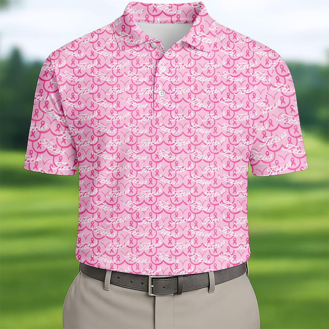 Titties Pink Ribbon Breast Cancer Polo Shirt, Golf Shirts For Men, Mens Golf Apparel