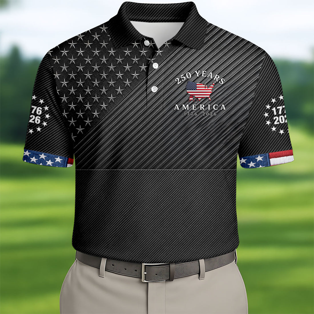 Black 1776-2026 America 250 Years Golf Polo Shirt, Mens Golf Apparel, Printed Golf Shirts
