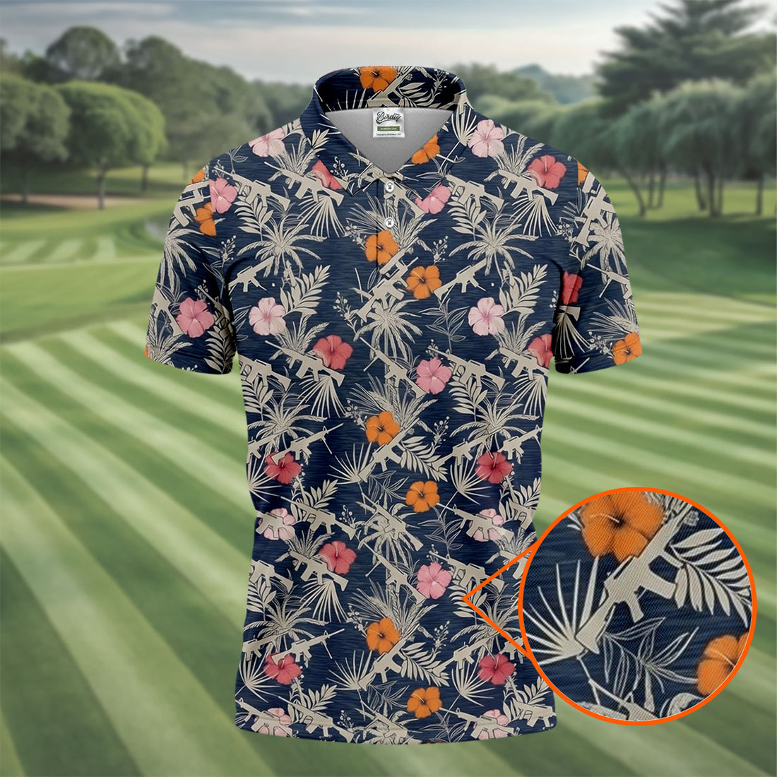 Hawaiian Hibicus Military Theme Navy Golf Shirt, Golf Shirts For Men, Polo Shirts For Men