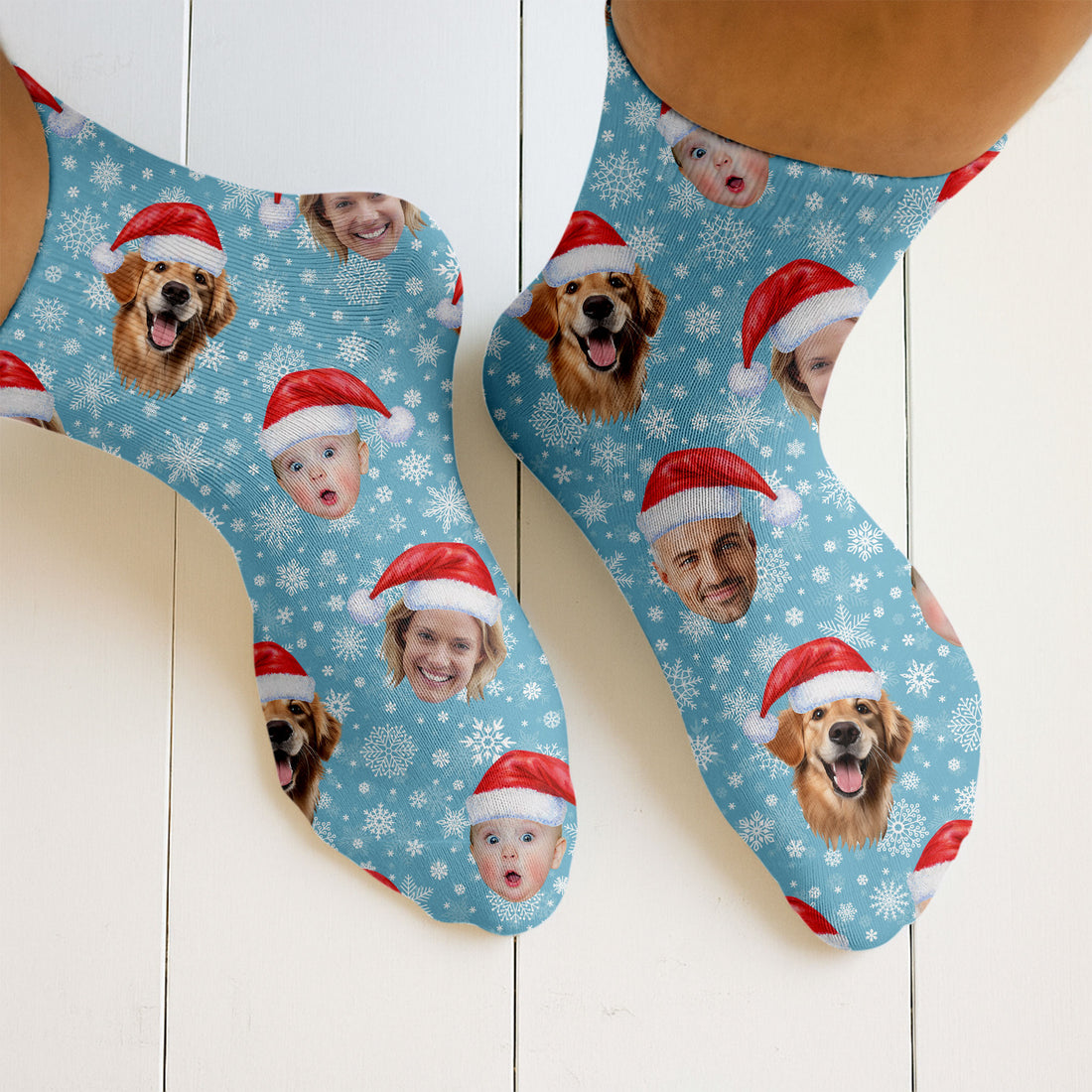 Custom Face Snowflakes Print Ice Blue Golf Socks, Christmas Golf Gift, Custom Golf Accessories