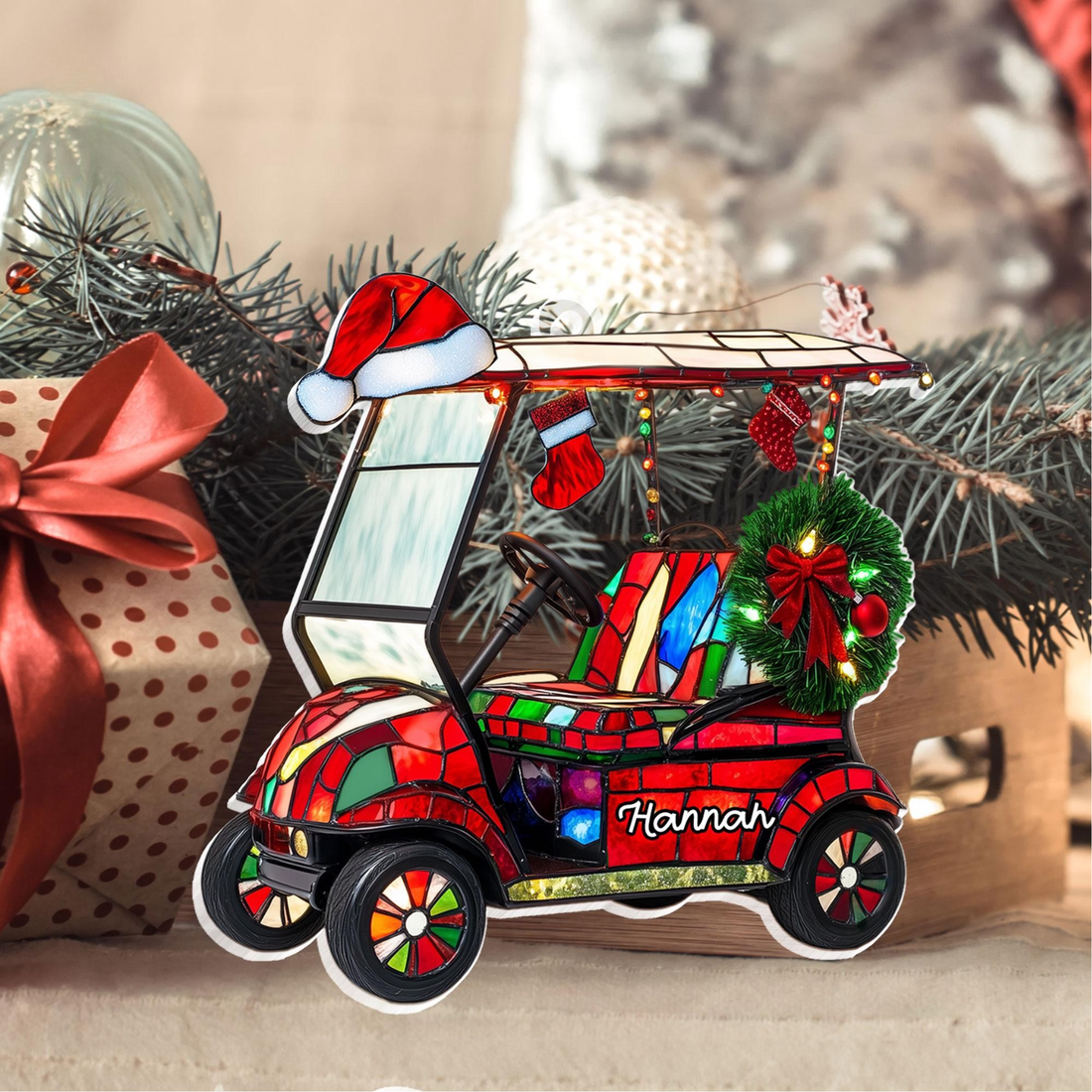 Custom Golf Cart Acrylic Ornament, Custom Name Golf Ornament, Christmas Golf Gift, Custom Golf Gift