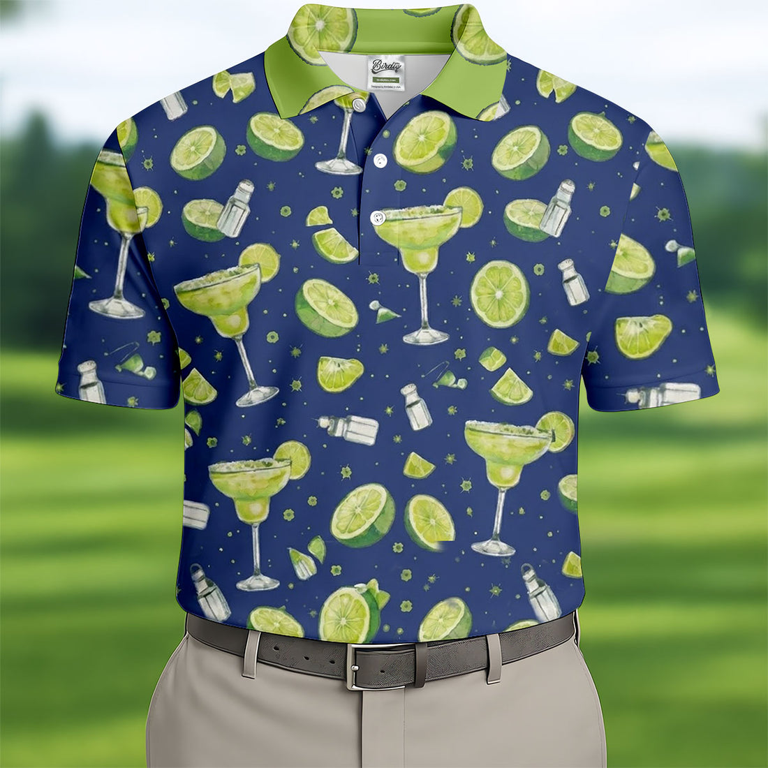 Margarita Cocktail Golf Shirt, Tropical Lime Drink Pattern, Golf Shirt For Men