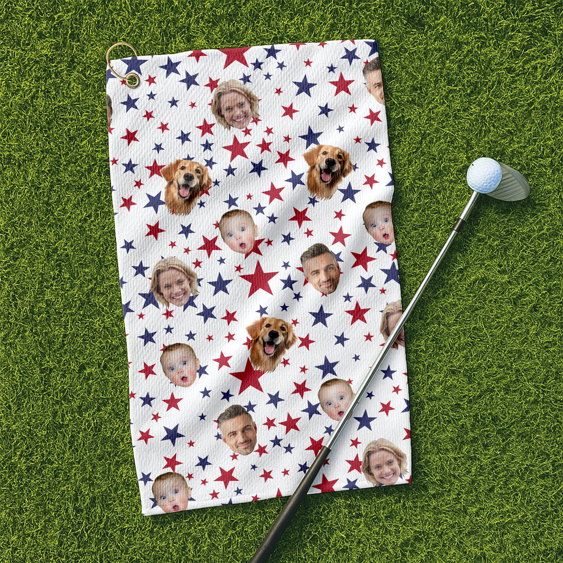 Custom Face Towel, US Patriotic Golf Towel, Small Funny Golf Towel, 4th Of July Star, Cool Golf Towel, Best Gift For Golfers