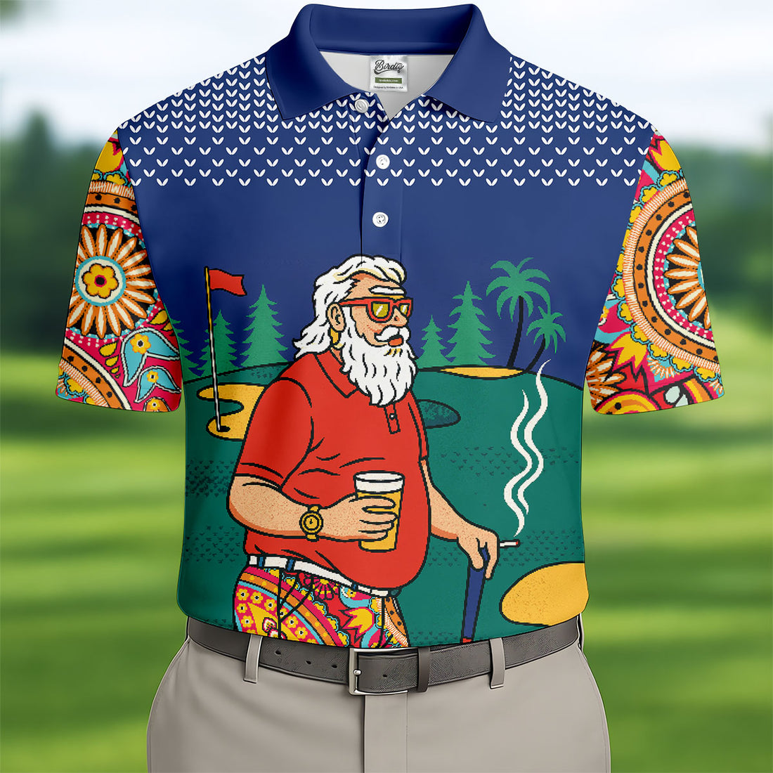 Funny Bearded Golfer Beer Lover Paisley Sleeve Golf Polo, Golf Polo Shirts For Men, Mens Golf Apparel