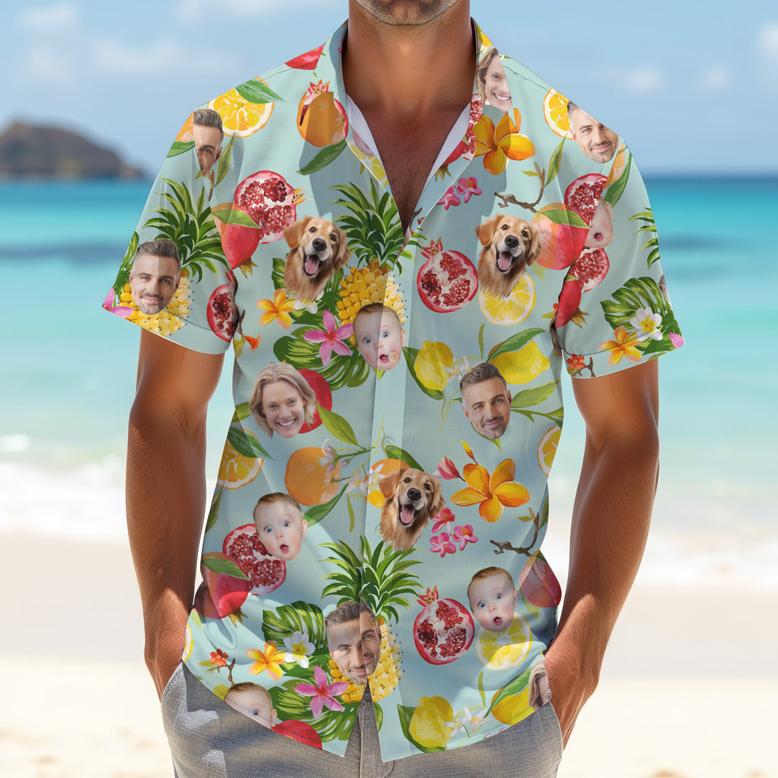 Tropical Fruit Funny Hawaiian Shirt, Vintage Aloha Shirts, Custom Face Shirt, Best Gifts For Men Golfers