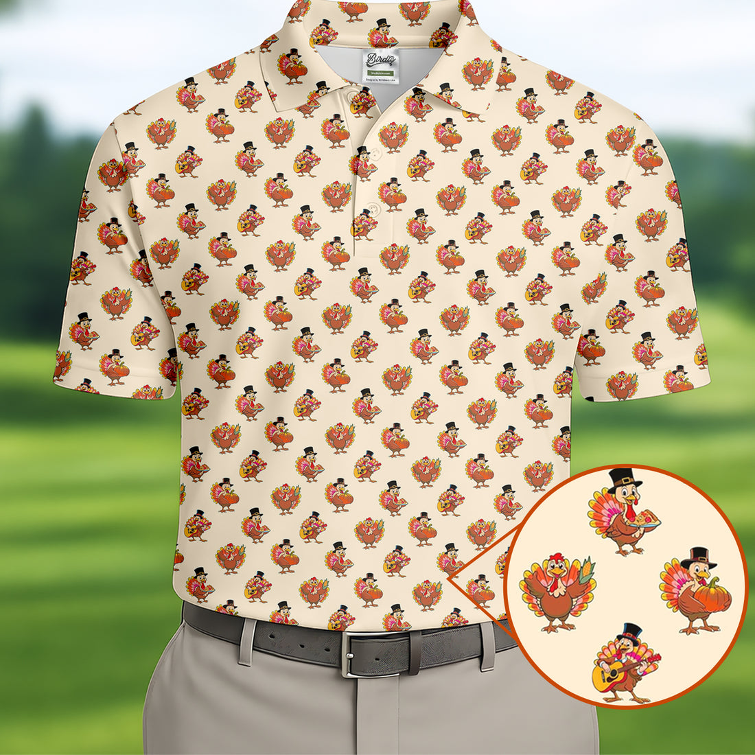 Festive Turkey Thanksgiving Holiday Beige Golf Tops For Men, Polo Shirts For Men, Golf Gift For Men