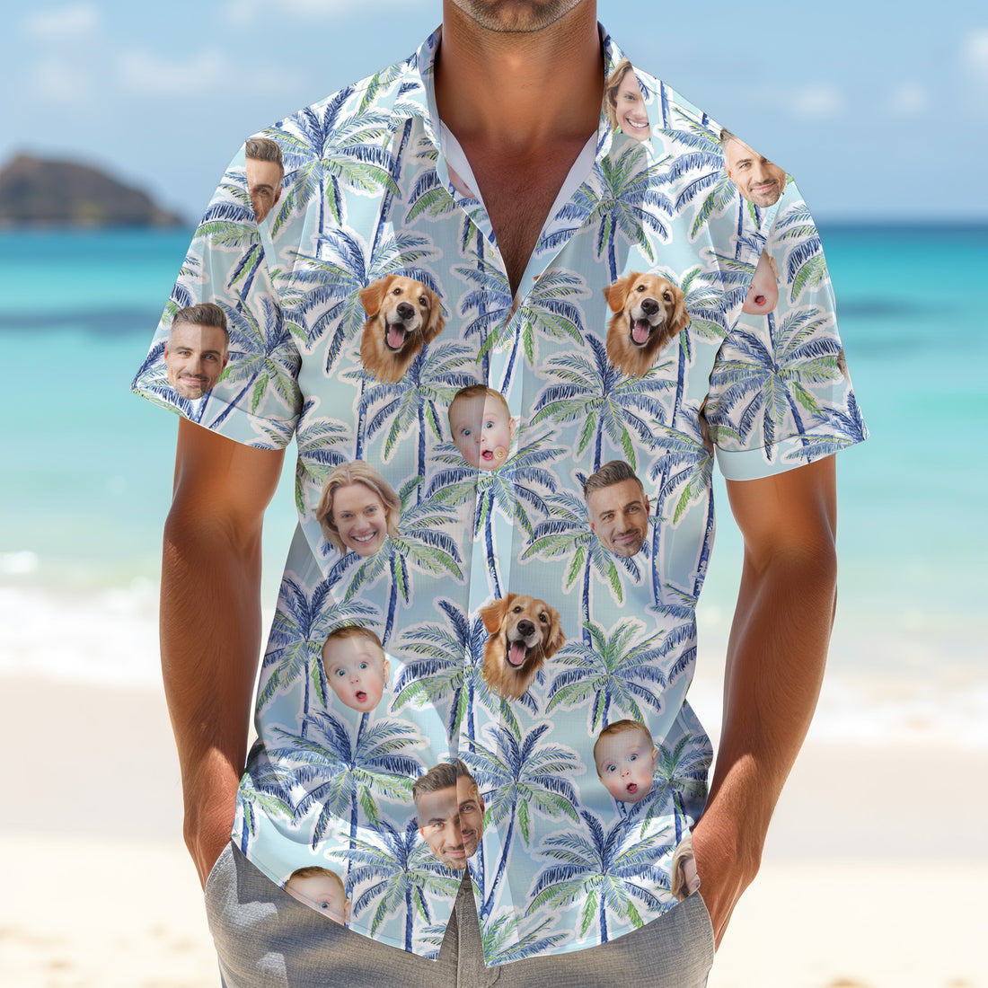 Vintage Aloha Shirts, Men Palm Tree Shirt, Men Golf Polo, Custom Hawaiian Shirt With Face, Tropical Beach