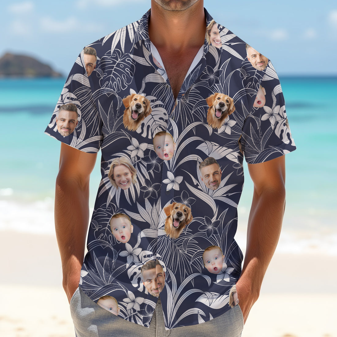 Mens Custom Photo Hawaiian Shirt, Vintage Aloha Shirts, Men Palm Tree Shirt, Custom Face Shirt, Hawaiian Golf Shirt