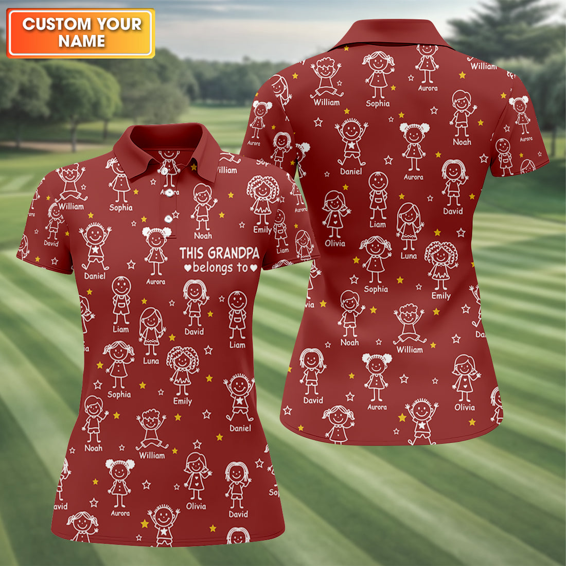 This Grandpa Dad Belongs To Kids Pet Red Golf Shirt, Ladies Golf Tops, Women Golf Top, Golfing Apparel
