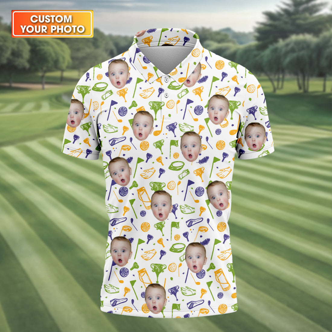 Custom Photo Golf Shirt, Funny Golf Polo Shirt, Gifts For The Golfing Dad, Christmas Golf Gift