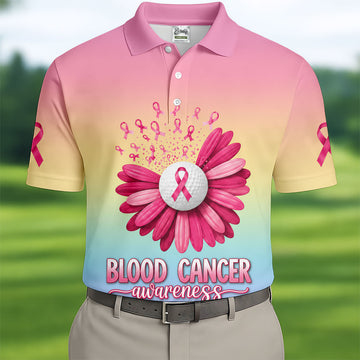 Blood Cancer Awareness Flower Golf Polo Shirt, Mens Golf Shirts, Golf Apparel For Men