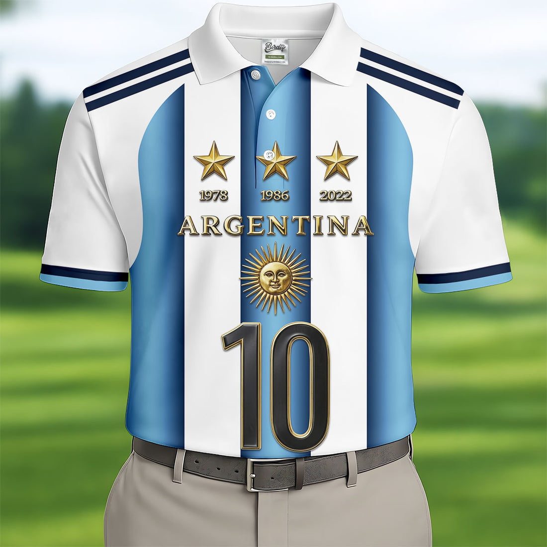 Argentina World Cup Sun Of May Golf Tops For Men, Football Theme Polo Shirts For Men