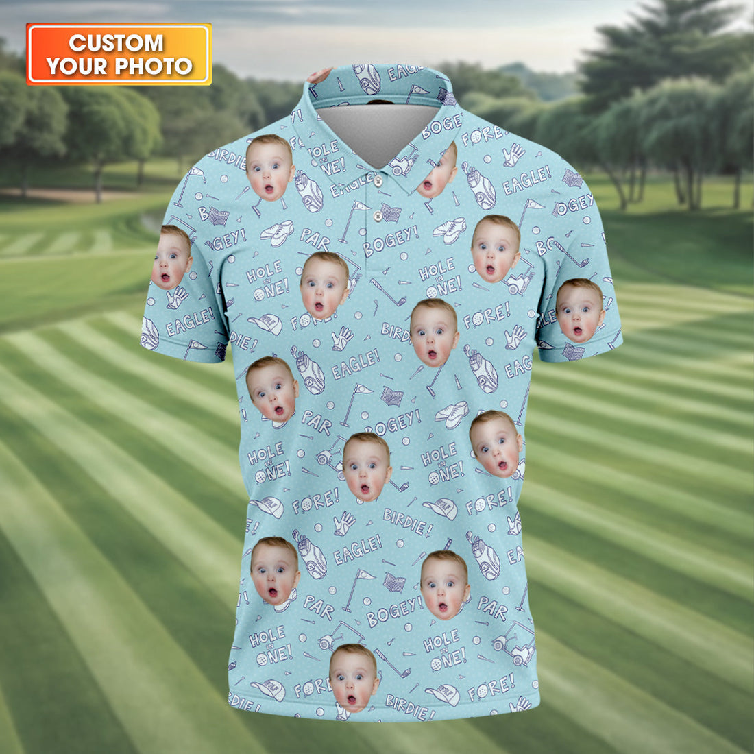 Custom Face Polo Shirt for Golfer, Funny Golf Polo Shirt, Dad Golf Gift