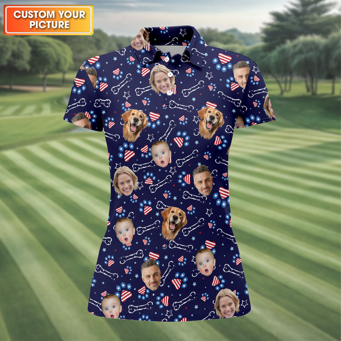 Custom Dog Shirts, Golf Tops For Women, Custom Face Shirt, Family Portrait Golf Shirt, Patriotic Golf Polos, Long Sleeve Golf Shirts
