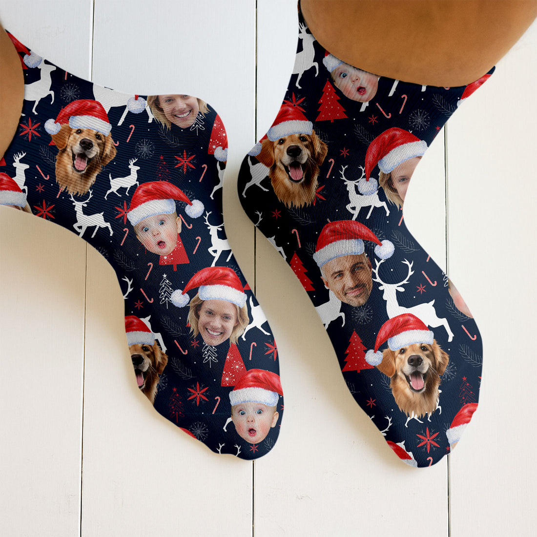 Custom Face Red And Navy Seamless Pattern Golf Socks, Christmas Golf Gift, Custom Golf Accessories