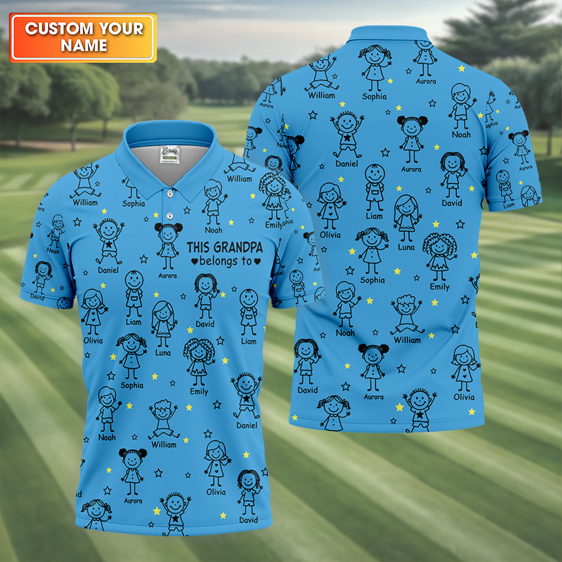 This Grandpa Dad Belongs To Kids Pet Blue Golf Shirt, Polo Shirts For Men, Golf Gift For Men