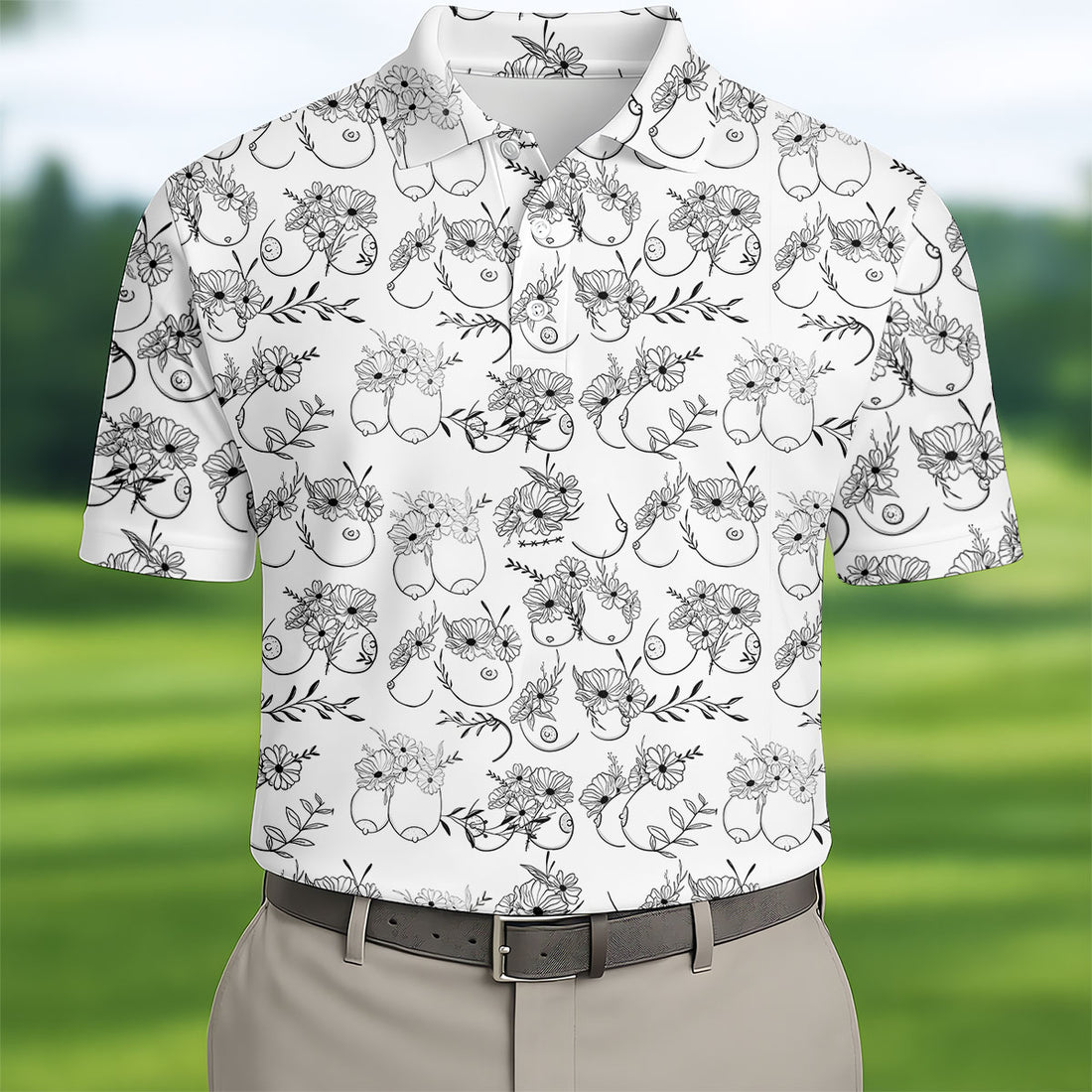 Floral Boobs Line Art Golf Polo Shirt, Men’s Golf Polo, Golf Tops For Men