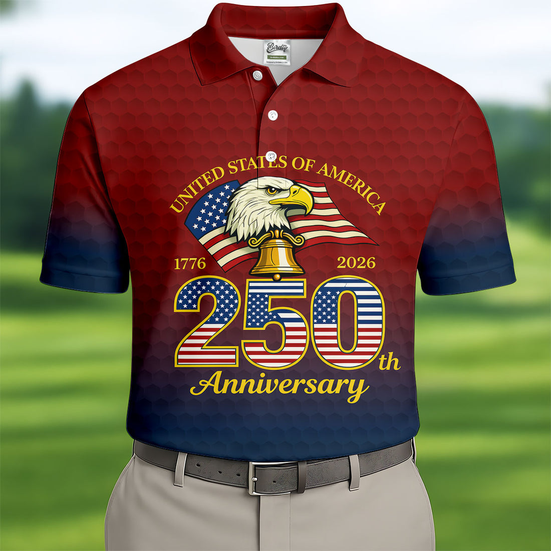USA 250th Anniversary Eagle Men's 250 Years USA Patriotic Golf Shirt, 4th of July Golf Shirt