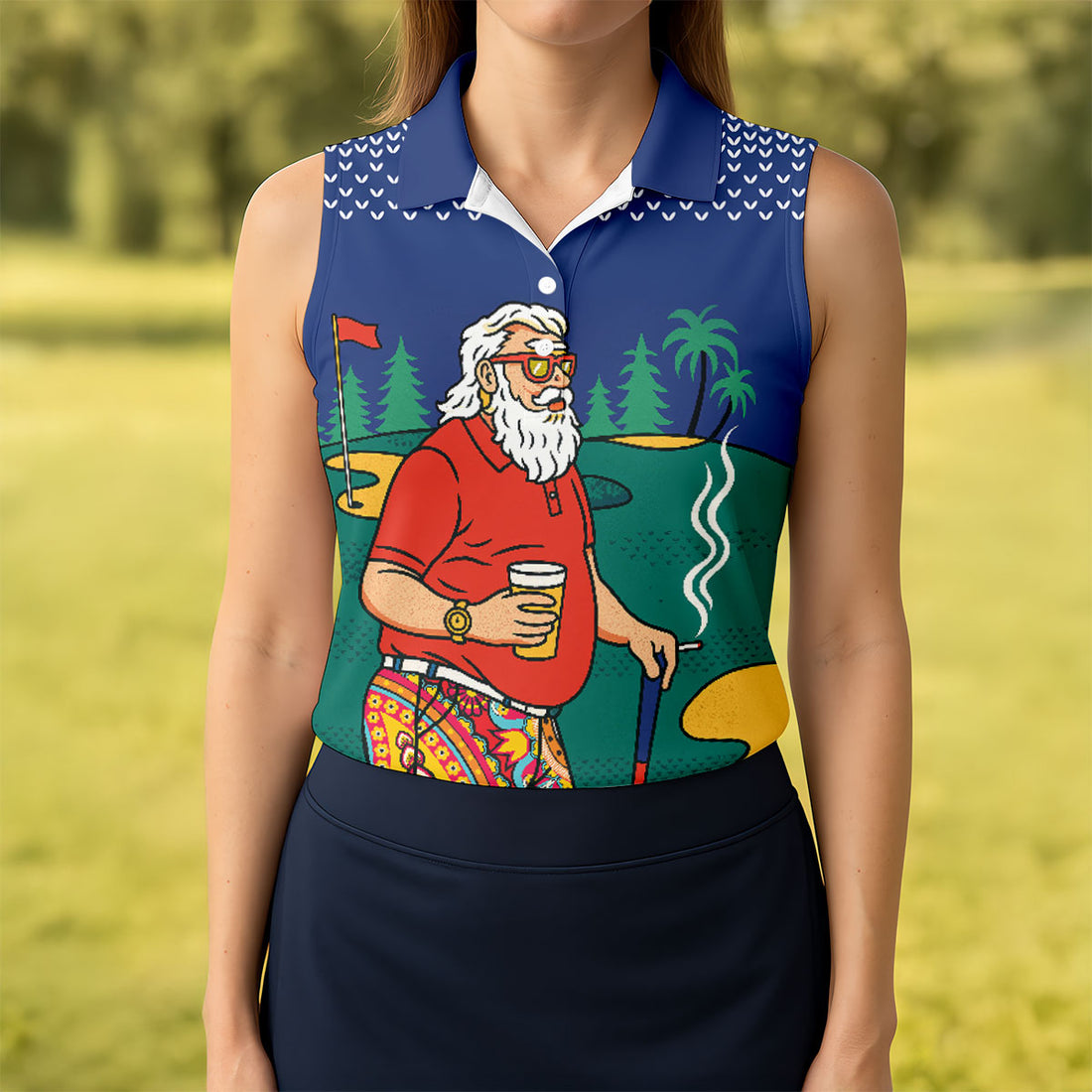 Funny Bearded Golfer Drinking Beer And Smoking Golf Polo, Ladies Golf Shirts, Performance Golf Shirt