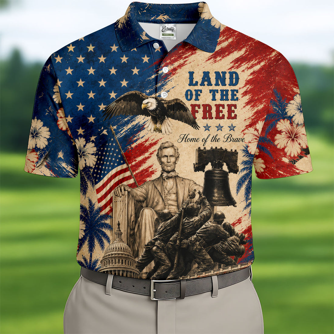 American Heritage Golf Shirt, Land Of The Free Patriotic Collage, Golf Shirt For Men