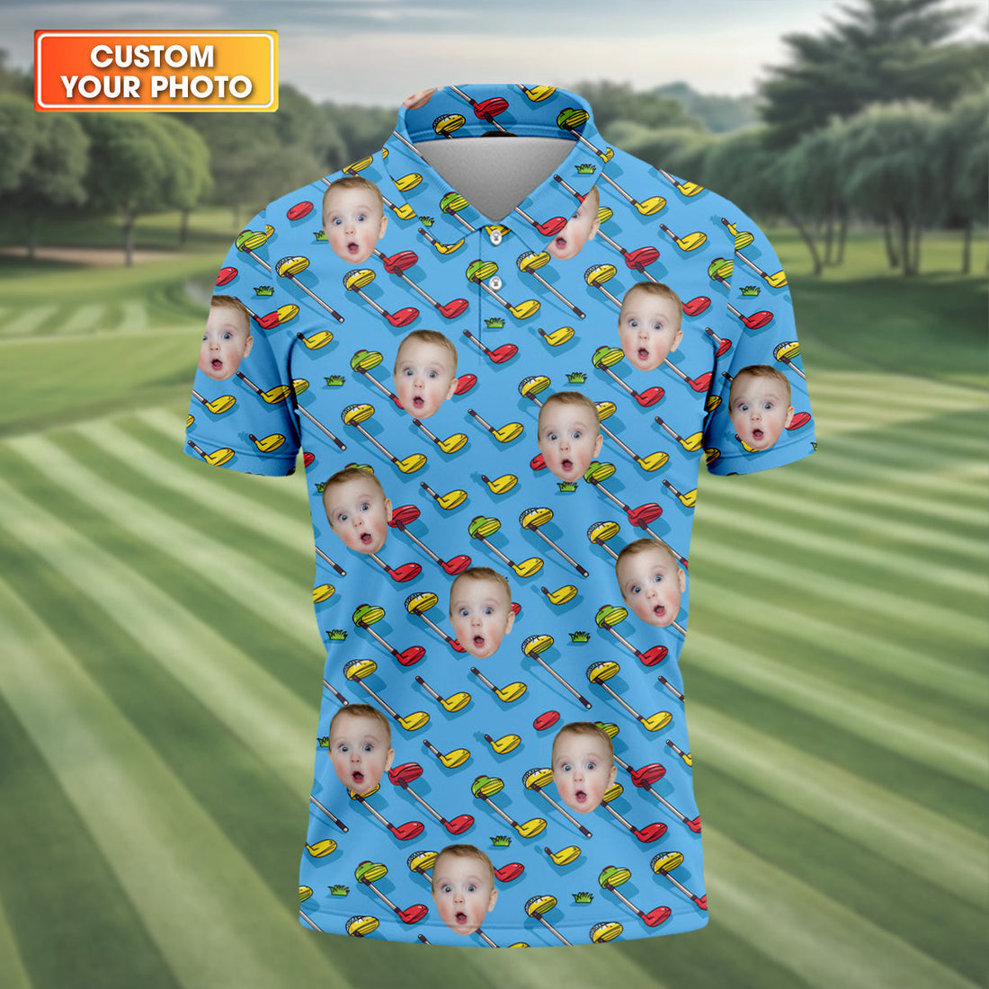 Custom Face Kids Photo, Funny Golf Polo Shirt, Dad Golf Gift, Gifts For The Golfing Dad