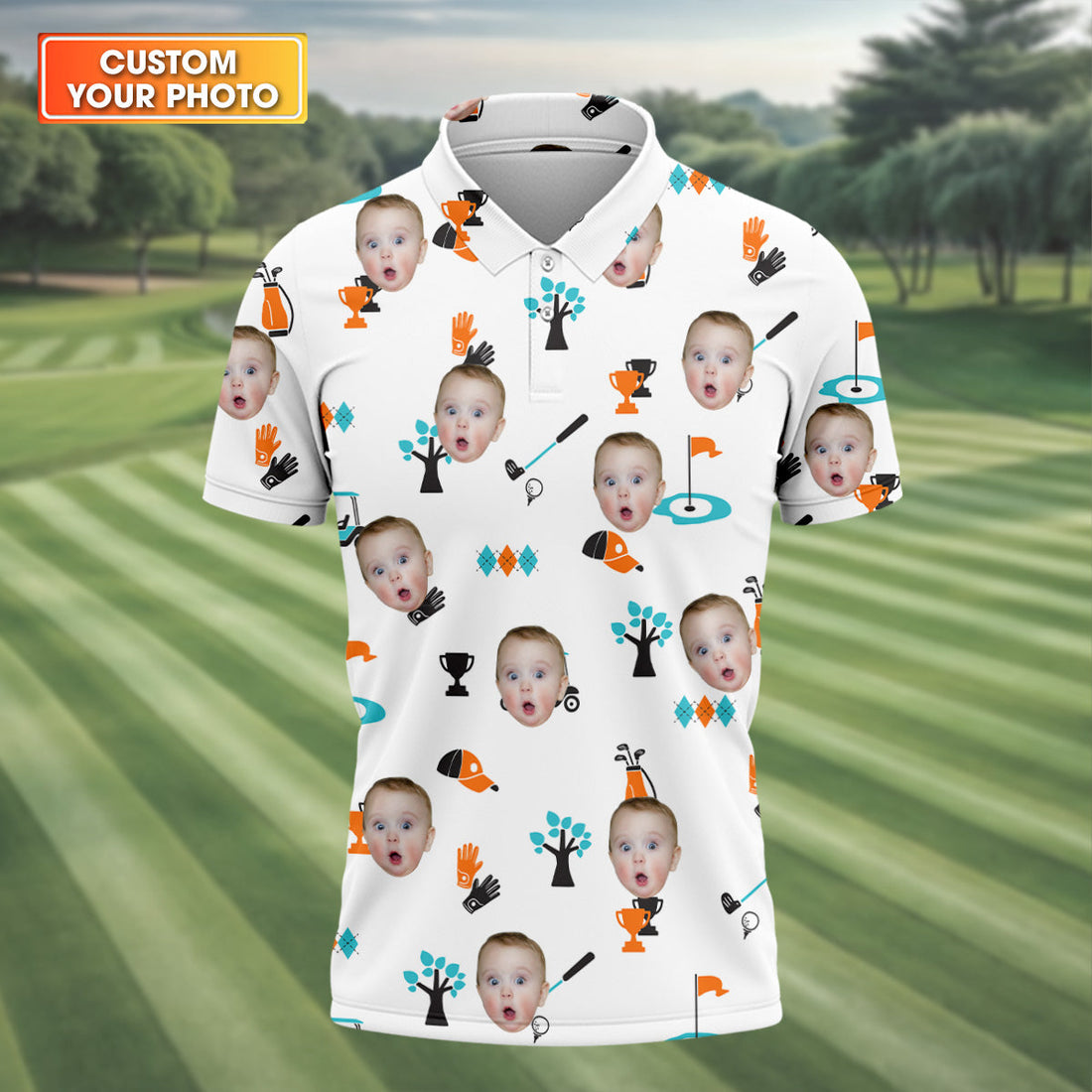 Custom Face Shirt, Funny Golf Polo Shirt, Dad Golf Gift, Christmas Golf Gift