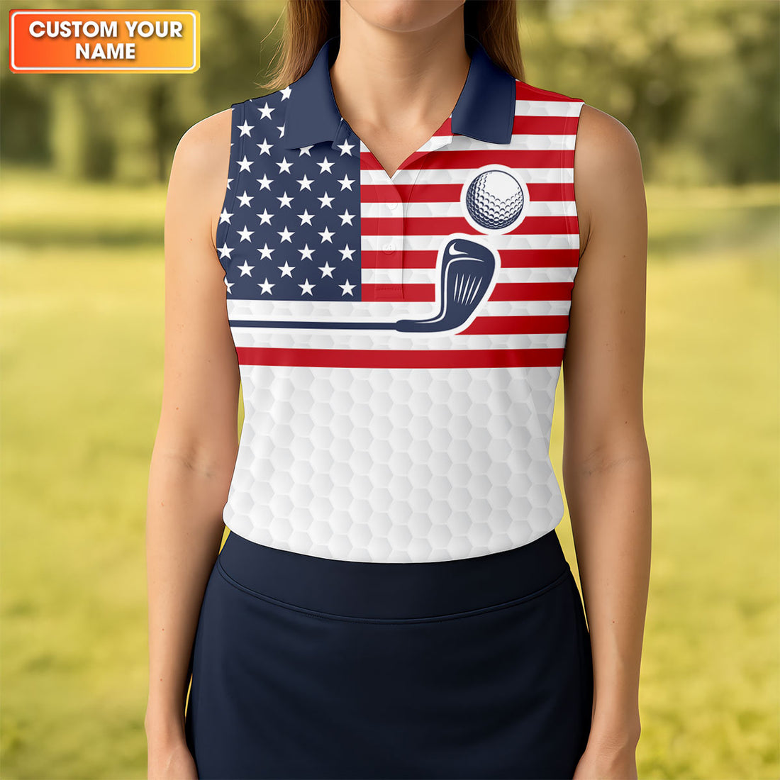 250 Years Of Freedom Golf Ball Pattern Women's Golf Tops, Patriotic 4th Of July Ladies Golf Shirts