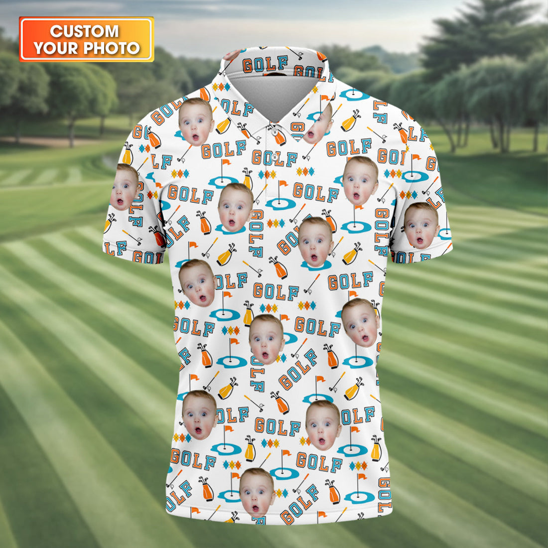 Custom Kids Photo Golf Shirt, Funny Golf Polo Shirt, Gifts For The Golfing Dad, Christmas Golf Gift