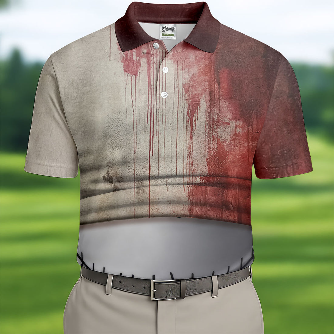 Stitched Skull Horror Character Halloween Polo Shirt, Golf Apparel For Men, Mens Golf Polo