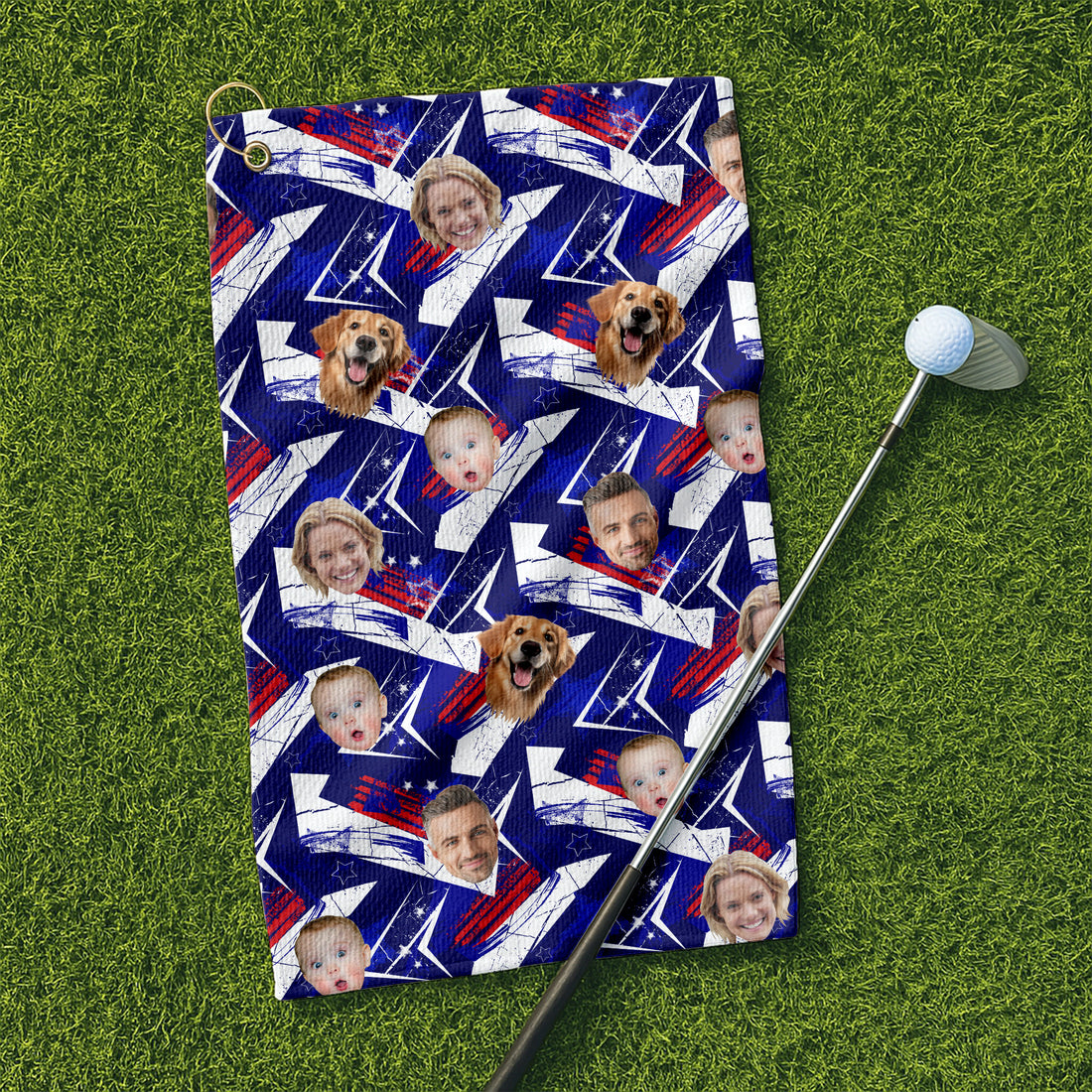 Custom Face Towel, Patriotic Golf Towel, USA Independence Day Towel With Faces, America Flag Golf Towel