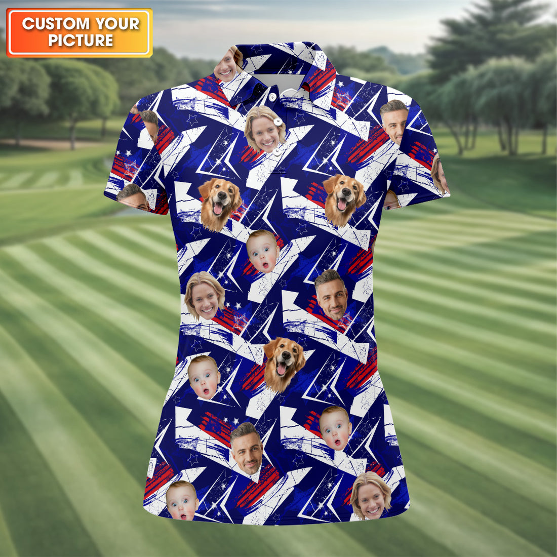 Custom Face Shirt, Ladies Golf Shirt, Custom Dog Shirts, Golf Polo For Ladies, America Flag Golf Shirt For Ladies