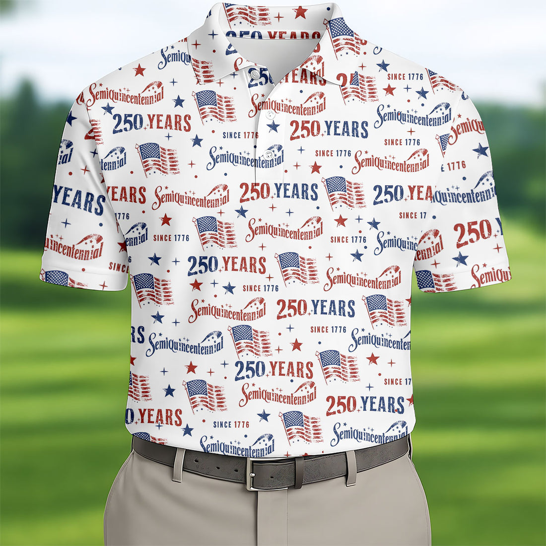 Semiquincentennial 250 Years Since 1776 Golf Tops For Men, 4th Of July Patriotic Golf Shirts For Men
