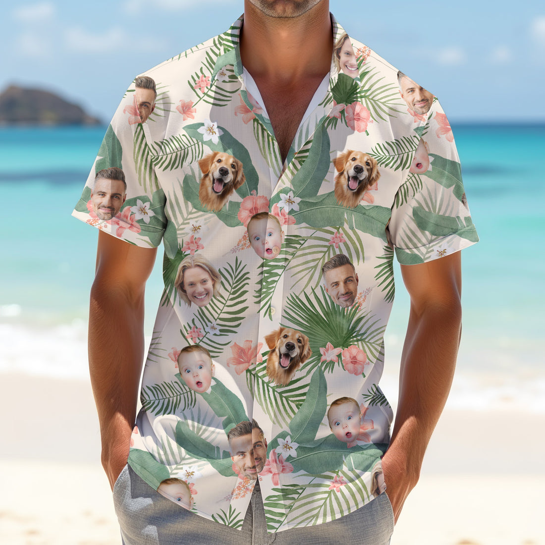 Palm Leaf Pattern, Hibiscus Shirt, Hawaiian Golf Shirts, Custom Face Shirt, Best Golf Gifts Men