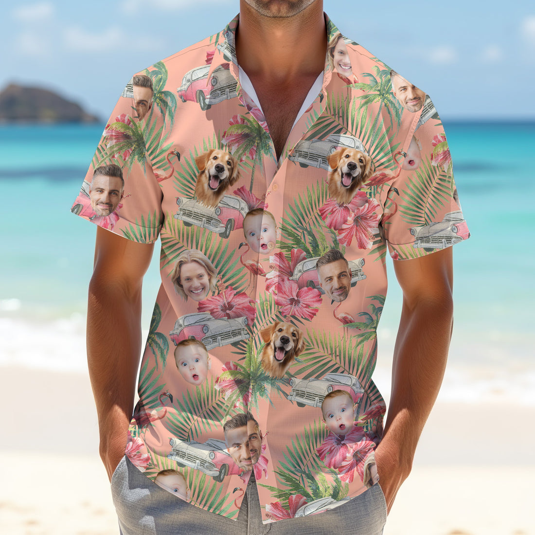 Hibiscus Shirt, Palm Tree Shirt, Pink Hawaiian Shirts, Custom Face Shirt, Great Golf Gifts For Guys