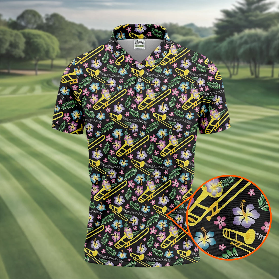 Trombones Floral Tropical Vibe Golf Tops For Men, Polo Shirts For Men, Golf Shirts For Men